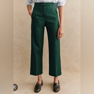 Sezane Martin Crop Trouser Dark Green Wide Leg Pants US 4